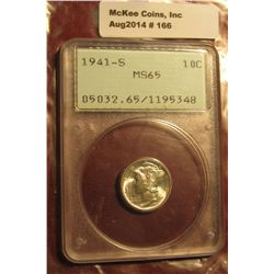 166. 1941 S Mercury Dime Slabbed MS 65 By PCGS.