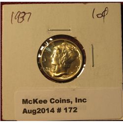172. 1937 P Mercury Dime. Gem MS 65.