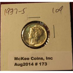 173. 1937 S Mercury Dime. Gem MS 65.