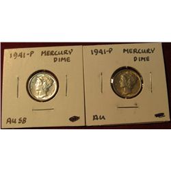 178.  (2) 1941 P Mercury Dimes. AU.