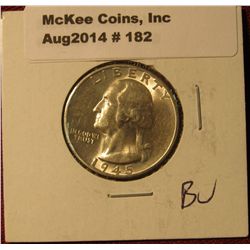 182. 1945 S Washington Silver Quarter. Brilliant Unc.