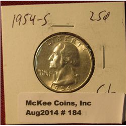 184. 1954 S Washington Silver Quarter. Brilliant Unc.