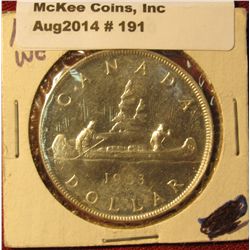 191. 1953 We Canada Silver Dollar. Choice Brilliant Unc.