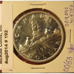 192. 1956 Canada Silver Dollar. Choice Brilliant Unc.
