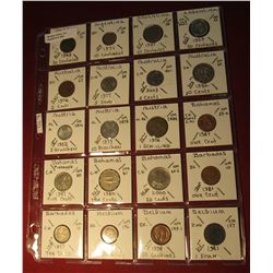 200. (20) World Coins In A Plastic Page And Identified- Angola, Argentina, Australia, Austria, Baham