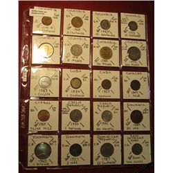 201. (20) World Coins In A Plastic Page And Identified From- Colombia, Costa Rica, Cuba, Curacao, Cy