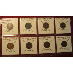 203. (8) Indian Head Cents ranging in grade from Good to Fine. Includes 1891, 96, (2) 99, 1902, 04, 