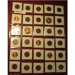 215. Plastic Stock page containing (30) Lincoln Cents in 1 1/2" x 1 1/2" holders. Includes some Proo