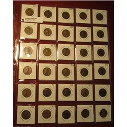 216. Plastic Stock page containing (30) Lincoln Cents in 1 1/2" x 1 1/2" holders. Includes some Proo