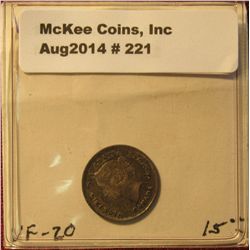 221. 1880 H Canada Five Cent Silver. VF 20.