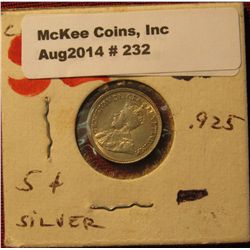 232. 1920 Canada Five Cent Silver. AU.