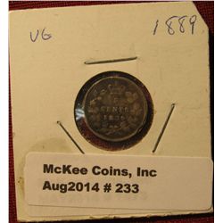 233. 1889 Canada Five Cent Silver. VG.