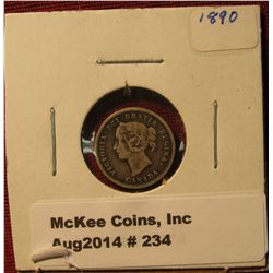 234. 1890 H Canada Five Cent Silver. VG-F.