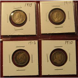 237. 1910, 12, 13, 17, & 18 Canada Five Cent Silvers. VG-EF.