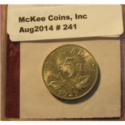 241. 1929 Canada Nickel.AU-BU . Scarce.