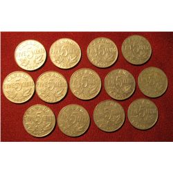 244.  (13) George V Canada Nickels. Grades VG-VF.