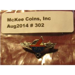 302. Vintage 18K White Gold Piedmont Airlines Crewmembers Service Pin With Blue Emerald, Stamped "LG