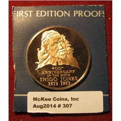 307. "400th Anniversary of the Birth Inigo Jones 1573 1973" Proof Bronze Medal. 1 1/2" diameter. In 