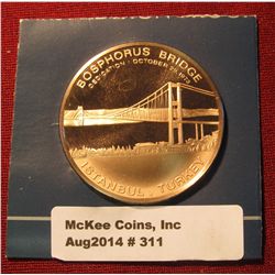 311. "Bosphorus Bridge Dedication October 29, 1973" Proof Bronze Medal. 1 1/2" diameter. In original