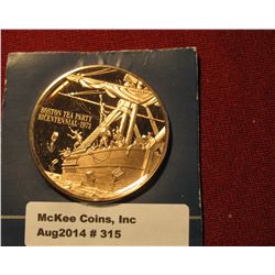 315. "Boston Tea Party Bicentennial - 1973" Proof Bronze Medal. 1 1/2" diameter. In original holder 