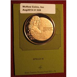 328. "Apollo 16" Proof Bronze Medal. 1 1/2" diameter. In original holder as issued by the Franklin M