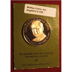 336. "The Governor David Hall Inaugural Commemorative Coin-Medal" Proof Bronze Medal. 1 1/2" diamete
