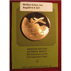 341. "25th Anniversary Birth of the Supersonic Age Bell XS-1" Proof Bronze Medal. 1 1/2" diameter. I
