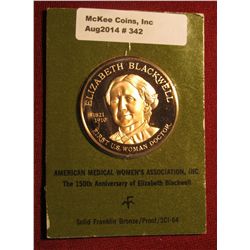 342. "Elizabeth Blackwell 1821 1910 First U.S. Woman Doctor" Proof Bronze Medal. 1 1/2" diameter. In