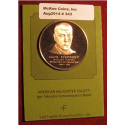 343. "Igor Sikorsky Aviation Pioneer Developer of Helicopter 1889-1972" Proof Bronze Medal. 1 1/2" d