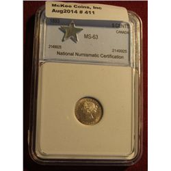 411. 1893 Canada Five Cent Silver. NNC MS 63 #2149925. Blast White. Sharp. PQ.