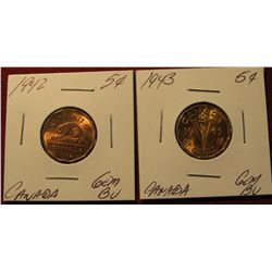 415. 1942 & 43 Canada Gem BU  Nickels. (2 pcs.).