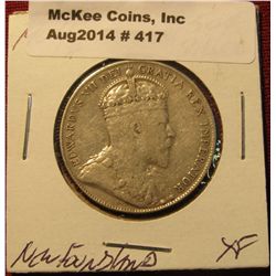 417. 1904H Silver Newfoundland Canada Half Dollar. EF. Lite toning.