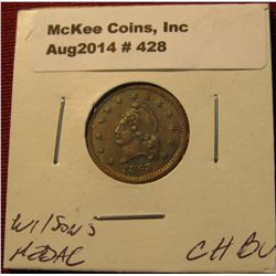 428. 1863 Civil War Token. "Wilson's Medal" choice BU . with blue peripheral toning.