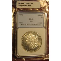 438. 1879 S Morgan Silver Dollar NNC 63 DMPL #2166566 Nice Contrast.