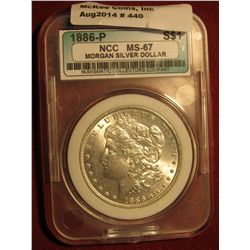 440. 1886 Morgan Silver Dollar. NCC MS 67 #K282033.