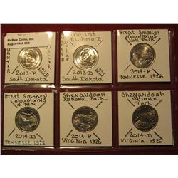 659. National Parks Quarters: 2013 P & D Mount Rushmore, 2014 P & D Great Smokey Mountains; & 2014 P