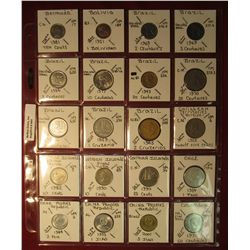 664. (20) World Coins in a plastic page. All identified and in 2" x 2" holders, includes Bermuda, Bo