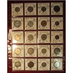 665. (20) World Coins in a plastic page. All identified and in 2" x 2" holders, includes Colombia, C