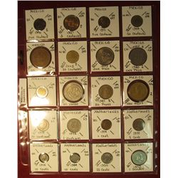 672. (20) World Coins in a plastic page. All identified and in 2" x 2" holders, includes Mexico, Mor