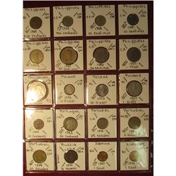 674. (20) World Coins in a plastic page. All identified and in 2" x 2" holders, includes Philippines