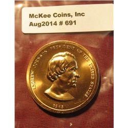 691. 1865-1869 Andrew Johnson Presidential Inaugural Gem BU  Bronze Medal. "Peace Medal" Type with I