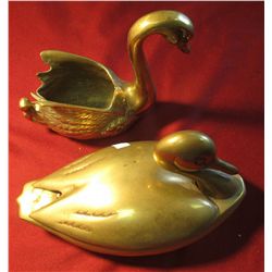 698. Heavy Solid Brass Duck Compote (removable lid) and Swan (Planter) from Korea.