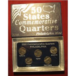 700. 2005 Philadelphia Mint Five-Piece Set of Statehood Quarters in a specialty holder. Gem BU .