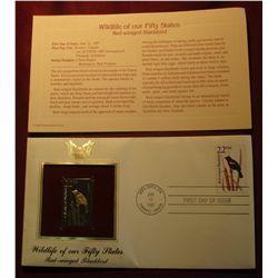 723. 22K Gold Replica "Wildlife of Our Fifty States Red-Winged Blackbird" Stamp mounted handsomely i