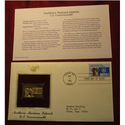 724. 22K Gold Replica "Northern Marianna Islands U.S. Commonwealth" Stamp mounted handsomely in a 19