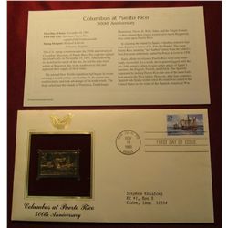 725. 22K Gold Replica "ColumBU s at Puerto Rico 500th Anniversary" Stamp mounted handsomely in a 199