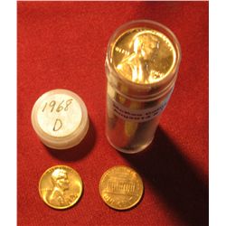 734. 1968 Denver Gem BU  Roll of (50) U.S. Lincoln Cents in a plastic tube.