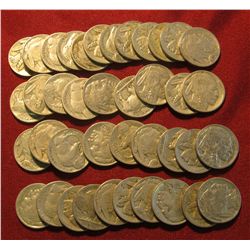 737. Roll of (40) Full Date Buffalo Nickels. All dated 1938 or earlier. Stored in a plastic tube.