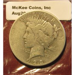 751.1923 S U.S. Peace Silver Dollar. G-VG.