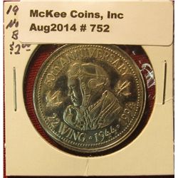 752.1944-1994 50th Anniversary 22 Wing $2 in North Bay and District Canada Trade Coin. Depicts World